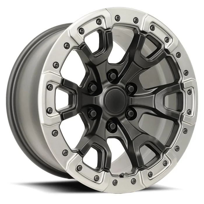 17×9 Satin Black / Gray Ring OEM Replica Rims (FR99, 6×139.7, +18 Offset)