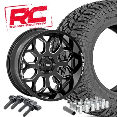 20×10 Series 96 Gloss Black / 33X12.50R20E Overlander MT Package – Rough Country
