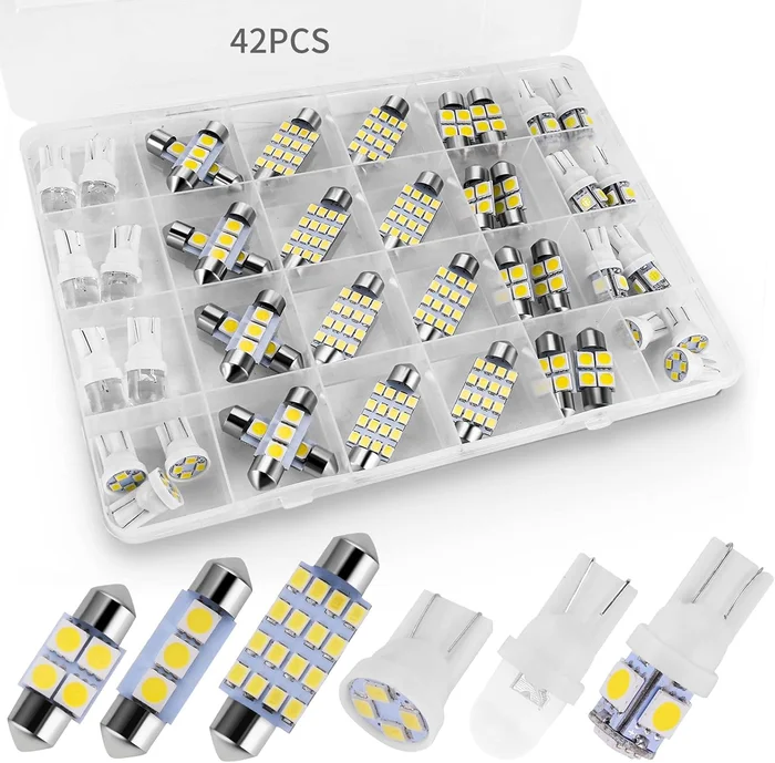 42 Pieces Universal Interior Car Lights, Super Bright White Dome Map Tail Cab Lights Bulb Kit Set