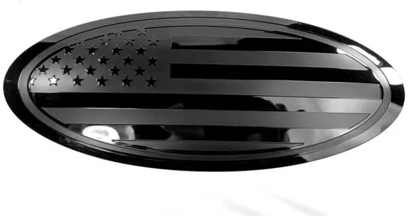 9.5 inch Overlay Front Grille Tailgate Rear Aluminum Oval American Black Flag Emblem for F150 2015-2021 (Black, 9.5″)