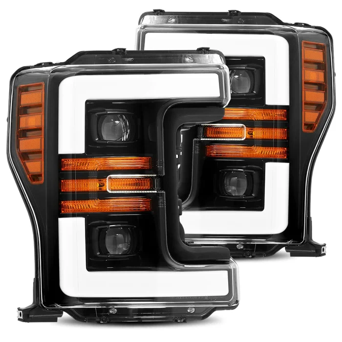 AlphaRex 17-19 Ford Super Duty PRO-Series Projector Headlights Plank Style Design Black w/ Activation Sequential Signal – 880108