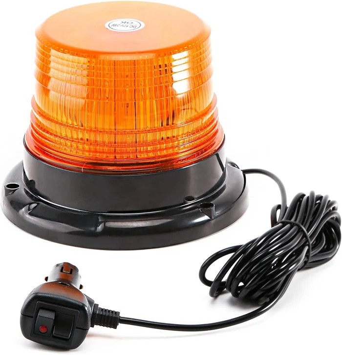 Amber LED Beacon Strobe Light, 12-24V Emergency Warning Light Bar with Magnetic Base, 7 Flash Modes , Base for Snow Plow Truck Construction Vehicles Forklift Tractor Golf Carts