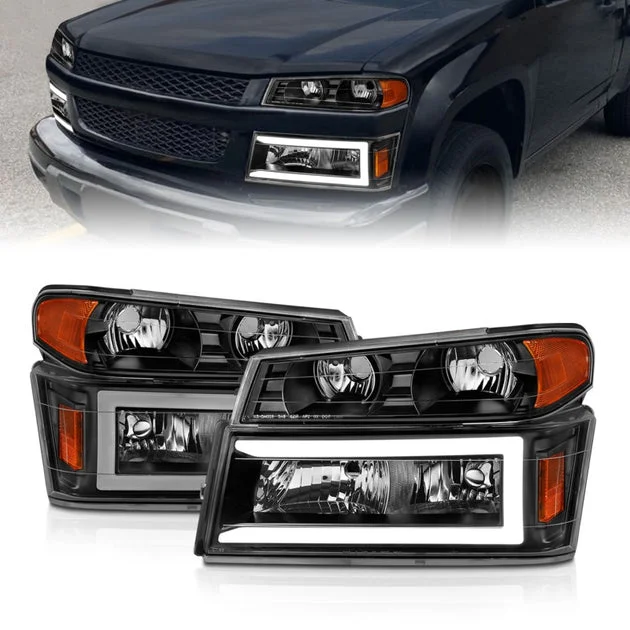 ANZO 04-12 GM Colorado/Canyon/I-Series Crystal Headlights – w/ Light Bar Black Housing 4pcs