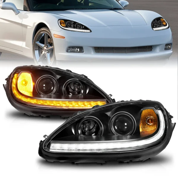 ANZO 05-13 Chevrolet Corvette Projector Headlights w/switchback & Sequential LED – Black Amber – 121571