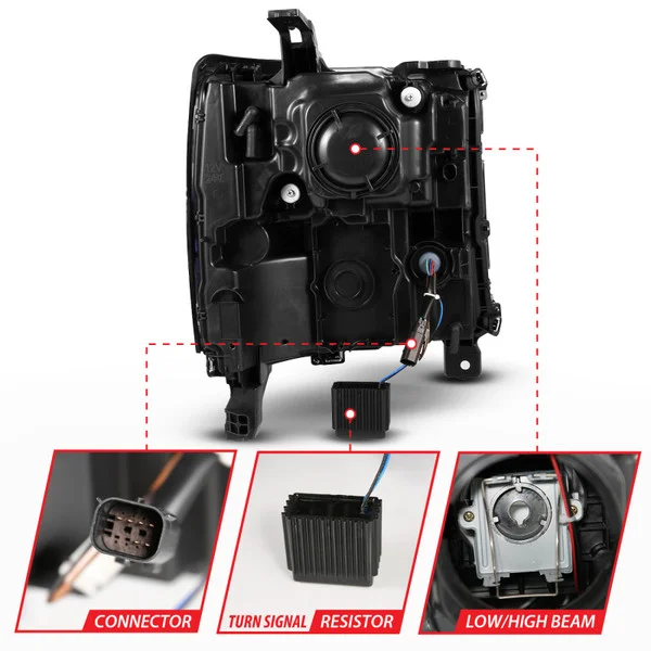 ANZO 16-18 Chevy Silverado1500 (Factory HID Models) LED Prj Light Bar Style Headlights Chrome – Pair – 111625A