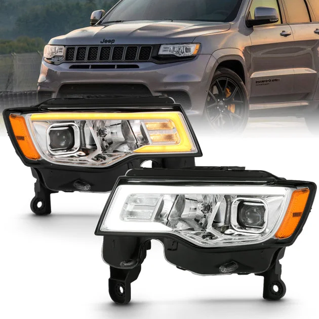 ANZO 2017-2018 Jeep Grand Cherokee Projector Headlights w/ Plank Style Switchback – Chrome w/ Amber