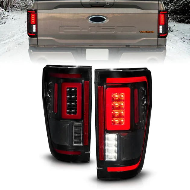 ANZO 21-23 Ford F-150 LED Taillights Seq. Signal w/BLIS Cover – Smoke Blk (For Factory Halogen ONLY)