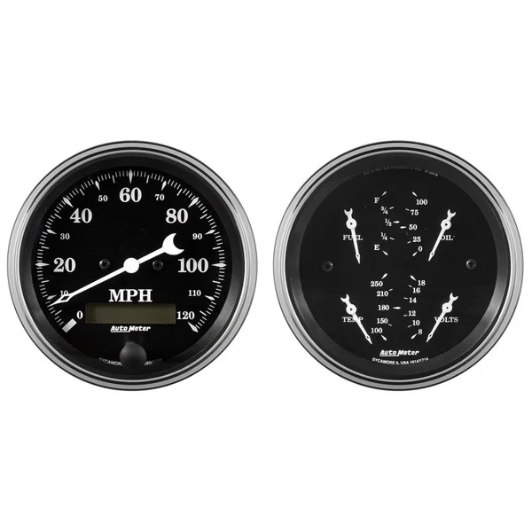 Auto Meter Gauge Kit 2 pc. Quad & Speedometer 3 3/8in Old Tyme Black – 1700