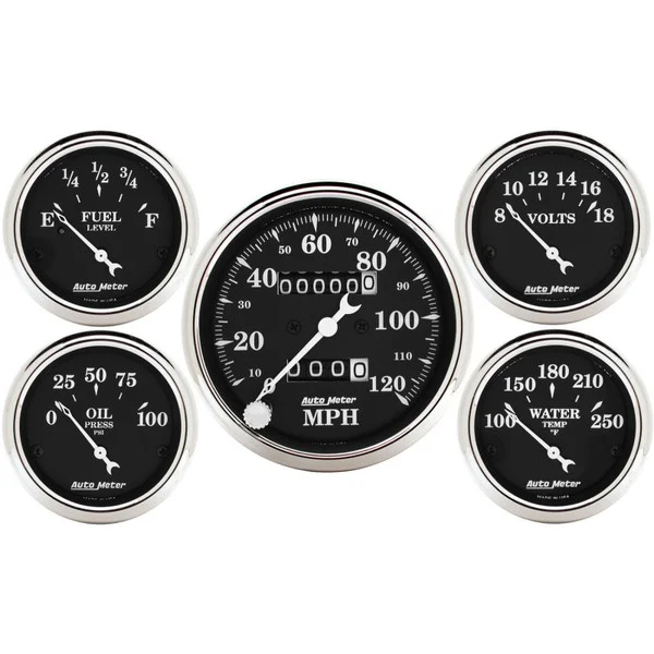 Auto Meter Gauge Kit 5 pc. 3 1/8in & 2 1/16in Mechanical Speedometer Old Tyme Black – 1708