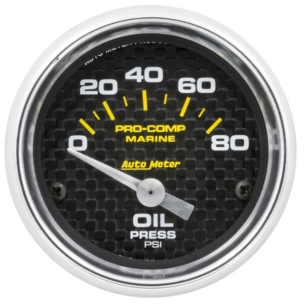 Autometer Marine Carbon Fiber 2-1/16in 80 PSI Electric Oil Pressure Gauge – 200744-40