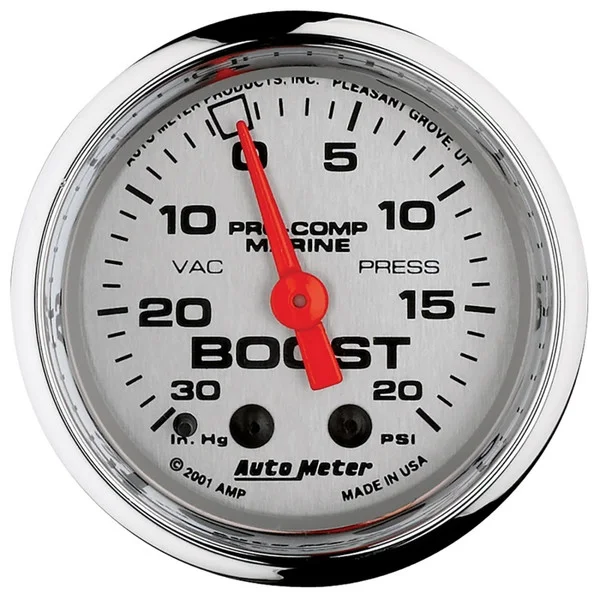 Autometer Marine Chrome Ultra-Lite 2-1/16in 0-30 HG / 0-20 PSI Vacuum / Boost Gauge – 200774-35