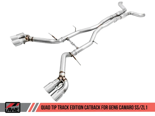 AWE Tuning 16-19 Chevy Camaro SS Non-Res Cat-Back Exhaust – Track Edition (Quad Chrome Silver Tips) – 3020-42066