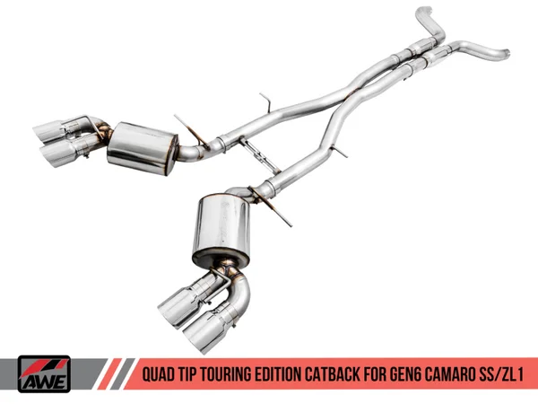 AWE Tuning 16-19 Chevy Camaro SS Non-Res Cat-Back Exhaust -Touring Edition (Quad Chrome Silver Tips) – 3020-42068