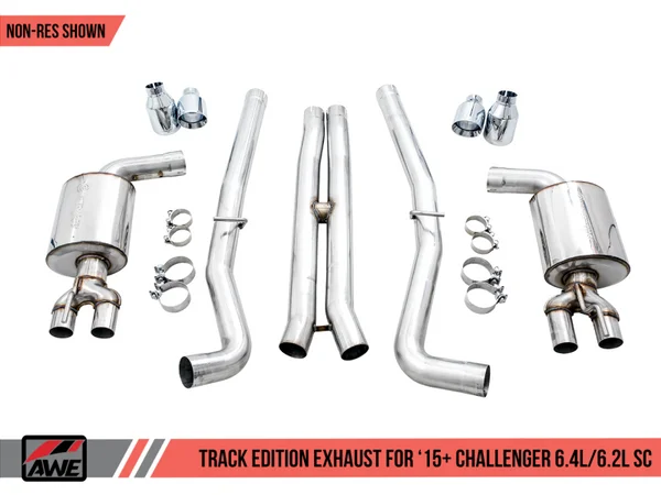 AWE Tuning 2015+ Dodge Challenger 6.4L/6.2L SC Track Edition Exhaust – Quad Chrome Silver Tips – 3015-42136