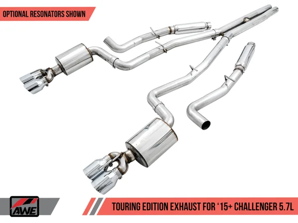 AWE Tuning 2017+ Challenger 5.7L Touring Edition Exhaust – Non-Resonated – Chrome Silver Quad Tips – 3020-42076