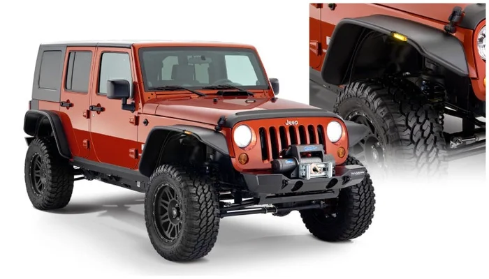 Bushwacker 07-18 Jeep Wrangler Unlimited Flat Style Flares 4pc 4-Door Sport Utility Only – Black