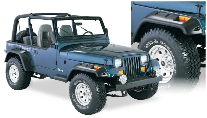 Bushwacker 87-95 Jeep Wrangler Cutout Style Flares 4pc Cutting Optional Not Renegade – Black