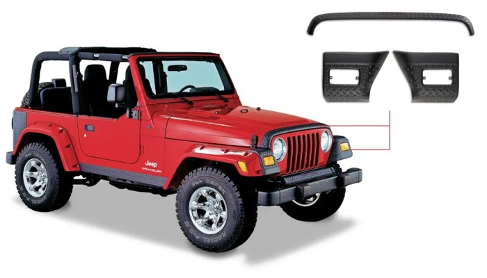 Bushwacker 97-06 Jeep Wrangler Trail Armor Hood Stone Guard and 2 Front Corners – Black