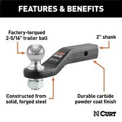 CURT 45331 Loaded Forged Ball Mount with 2-5/16 Ball (2 Shank, 15,000 lbs., 2 Drop)