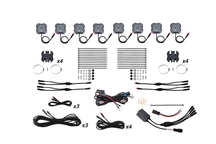 Diode Dynamics Stage Series SXS Rock Light Installer Kit, RGBW M8 w/Controller (8-pack) – DD7753C