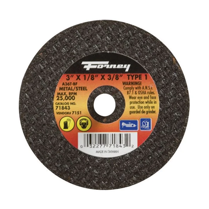 Forney – 71843 – 3 in. D X 3/8 in. S Aluminum Oxide Metal Cut-Off Wheel 1 pc