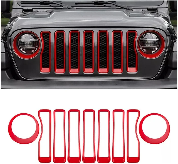 Grille Inserts Headlight Covers Set Fits for Jeep (2018-2023) Wrangler JL JLU(Sport/Sport S)