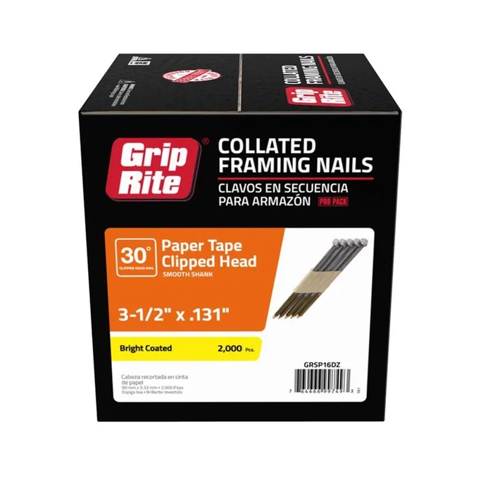 Grip-Rite – GRSP16DZ – 3-1/2 in. Angled Strip Framing Nails 30 deg. Smooth Shank – 2000/Pack