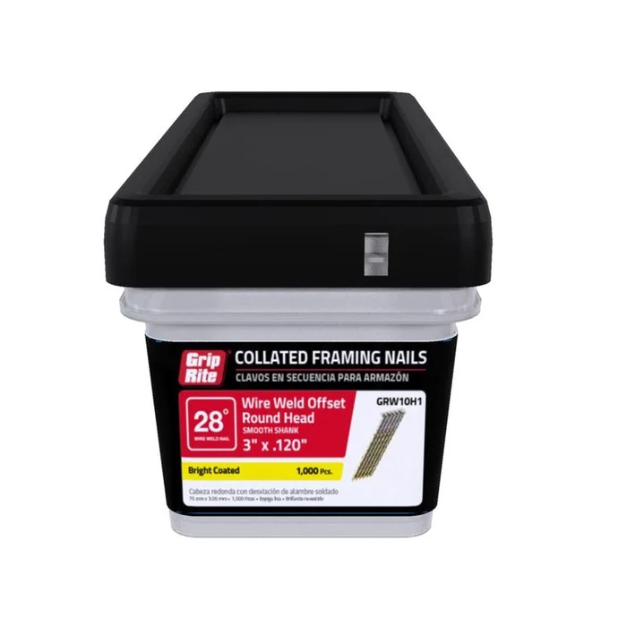 Grip-Rite – GRW10H1 – 3 in. Angled Strip Framing Nails 28 deg. Smooth Shank – 1000/Pack