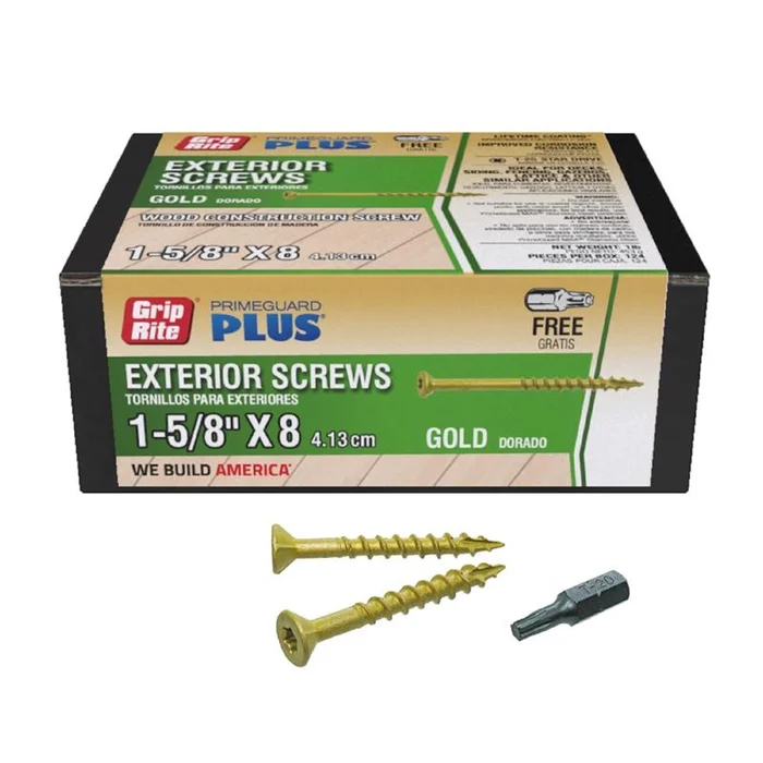 Grip-Rite – L158STGD1 – PrimeGuard Plus No. 8 wire S X 1-5/8 in. L Star Flat Head Deck Screws 124 pk