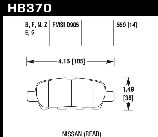 Hawk 03-07 350z / G35 / G35X w/o Brembo HPS Street Rear Brake Pads – HB370F.559