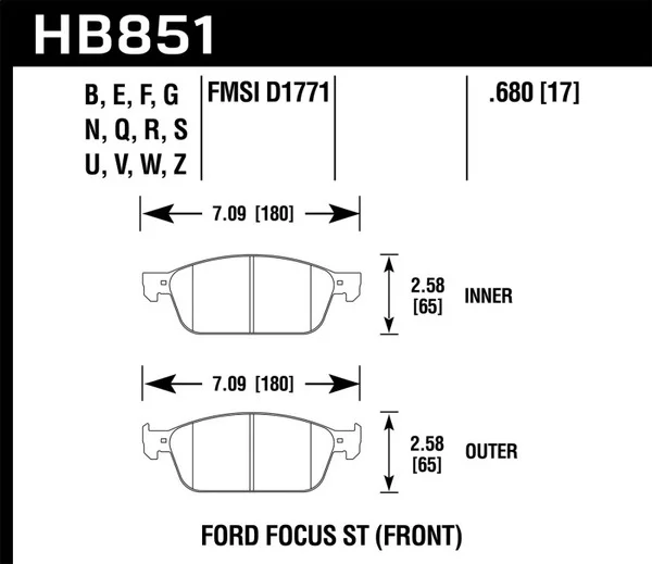 Hawk 15-16 Ford Focus ST Blue 9012 Race Front Brake Pads – HB851E.680