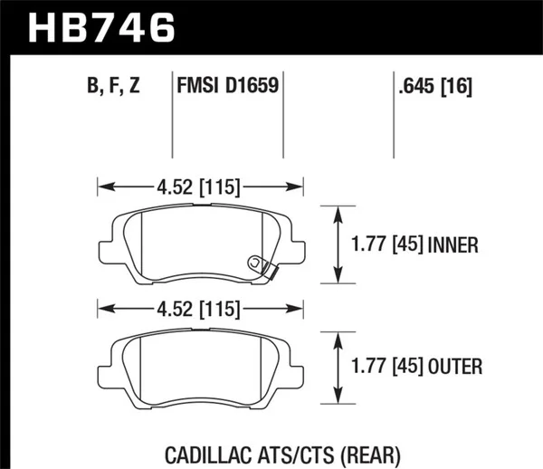 Hawk Cadillac 13-16 ATS / 14-15 CTS HPS 5.0 Rear Brake Pads – HB746B.645