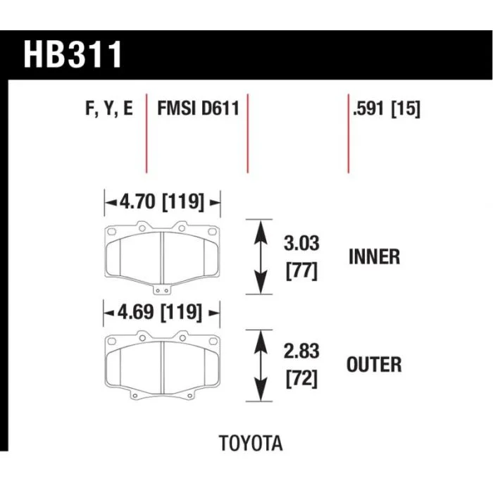 Hawk Performance Disc Brake Pad Toyota Front- HB311Y.591