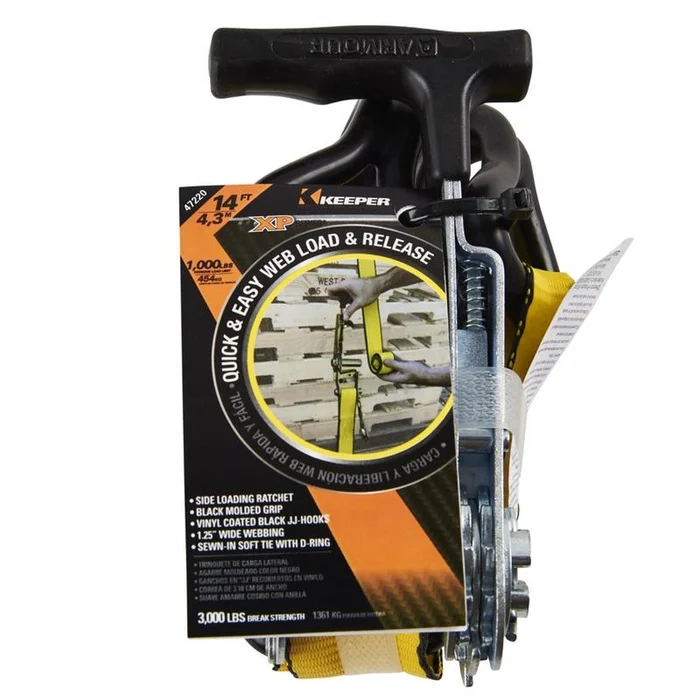 Keeper – 47220 – Ratchet Armour Series 1-1/4 in. W x 14 ft. L Yellow Tie Down w/Ratchet 1000 lb. – 1/Pack