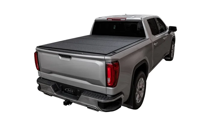 LOMAX Hard Tri-Fold Cover For Chevy/GMC Silverado/Sierra 1500/2500/3500, Standard Bed, Black Diamond Mist Finish, Split Rail – B4020069