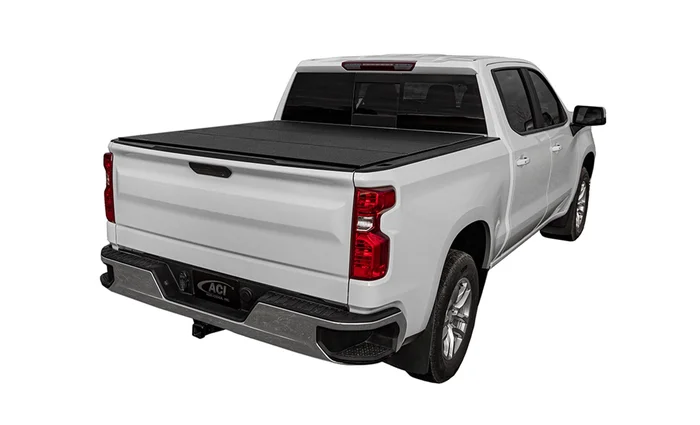 LOMAX Hard Tri-Fold Cover For Chevy/GMC Silverado/Sierra 1500, Standard Bed, Black Urethane Finish, Split Rail – B3020089