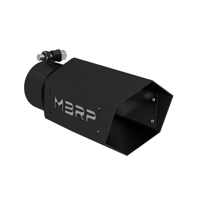 MBRP Universal 4in Hex Tip 3in Inlet 10in Length w/ Logo – Black Coated