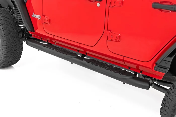 Rough Country 21016 Oval Nerf Steps | 4 Door | Black | Jeep Wrangler Unlimited 4WD (2018-2025)