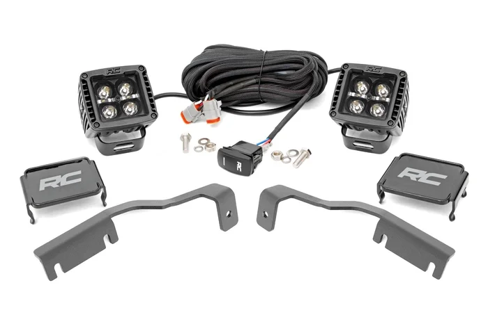 Rough Country 71067 LED Light Kit | Ditch Mount | 2″ Black Pair | Amber DRL | Nissan Frontier (22-25)