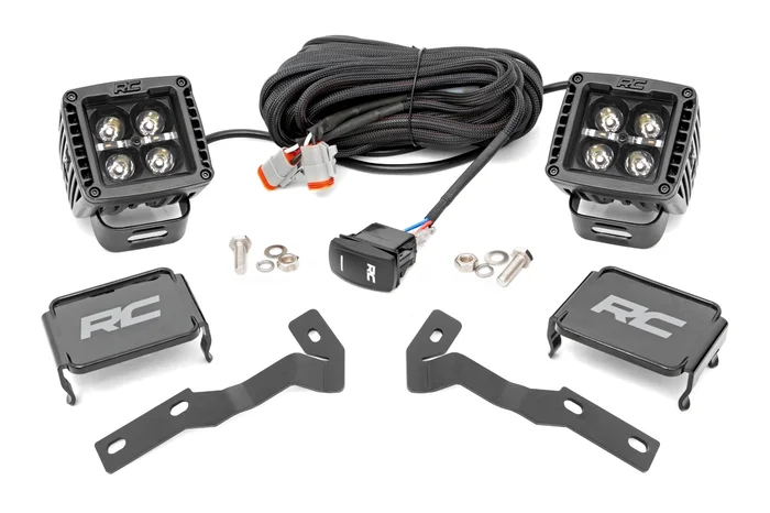 Rough Country 71089 LED Light Kit | Ditch Mount | 2″ Black Pair | White DRL | Toyota Tacoma (05-15)