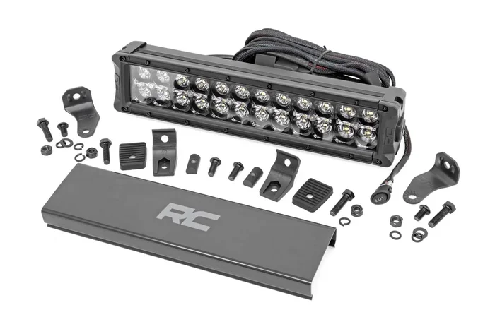 Rough Country Black Series LED Light Bar, 12 in., Dual Row, w/ White DRL – 70912BD
