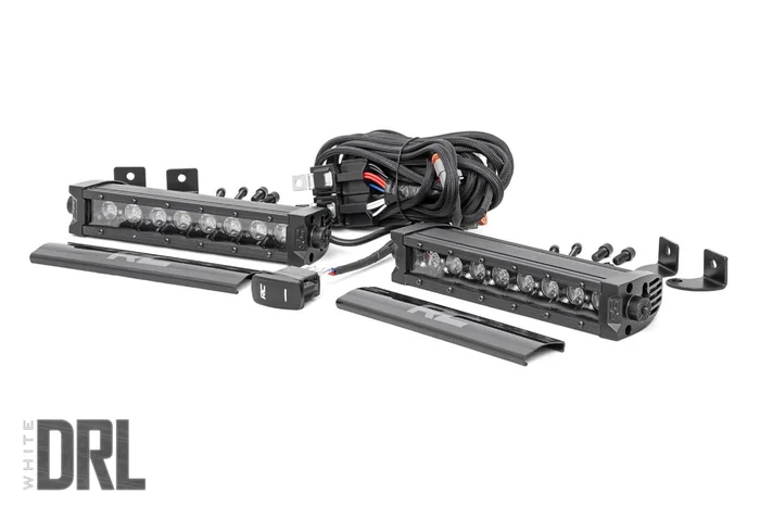 Rough Country Black Series LED Light Bar, 8 in., Single Row, Pair, w/ Cool White DRL – 70728BLDRL