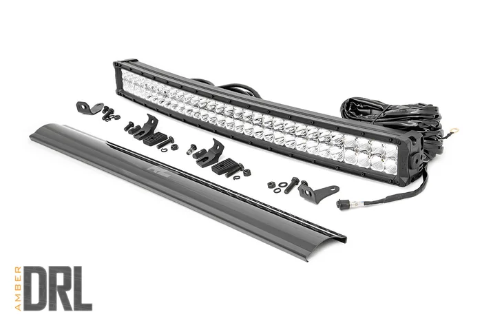 Rough Country Chrome Series LED, Black, 30 in., Curved, Dual Row, w/ White DRL – 72930D