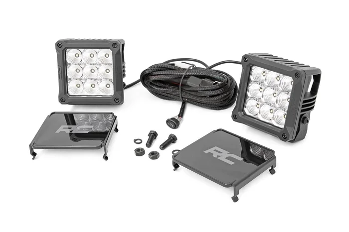 Rough Country Chrome Series LED Light Pair, 4 in., Square, w/ White DRL – 70905DRL