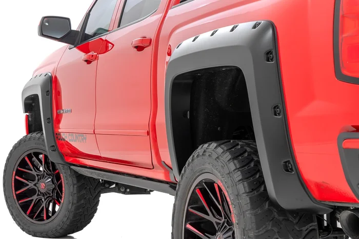 Rough Country F-C11412B-G9K Pocket Fender Flares | 6’7″ & 8′ Bed | G9K Satin Steel | Chevy Silverado 1500 (14-18)/2500HD