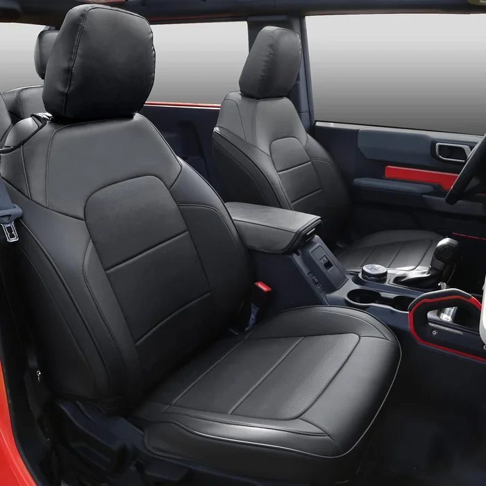 Seat Covers Protector with Backrest and Armrest for Ford Bronco Accessories 2021-2025 4-Door Full Set PU Leather Interior Covers (Black)