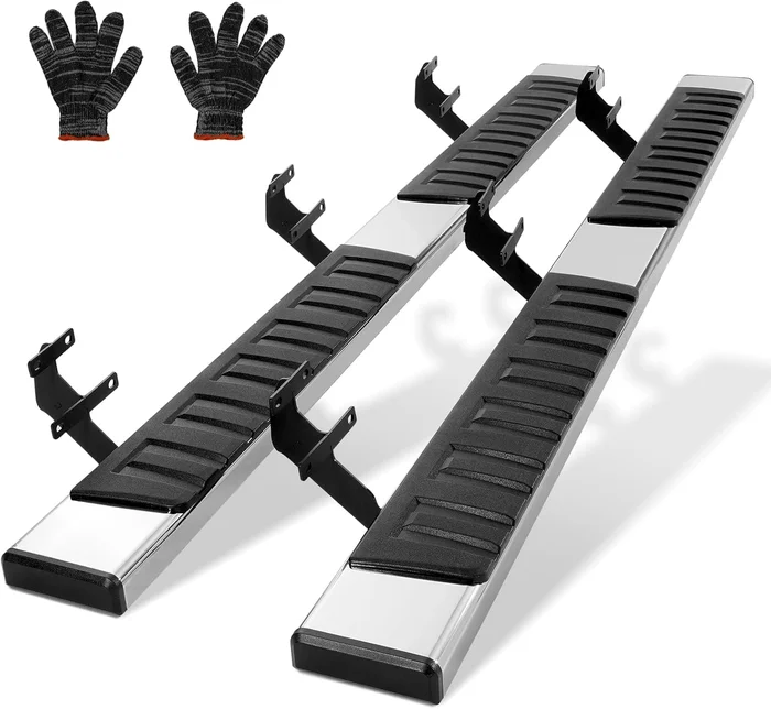 Silver Running Boards Compatible with 2015-2023 Ford F150/2017-2023 Ford F-250 F-350 Super Duty