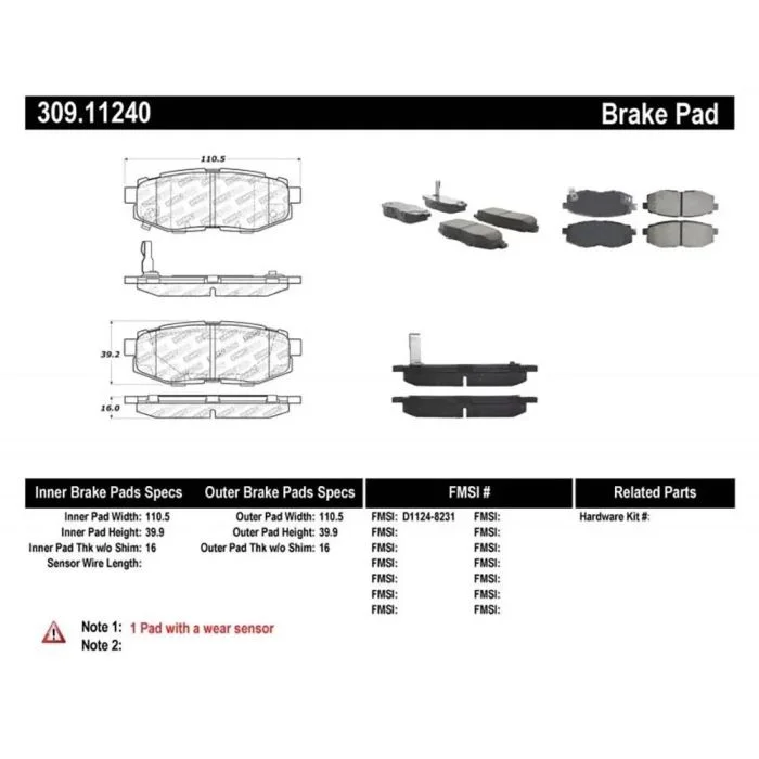 StopTech Performance 06-10 Subaru Legacy Sedan/Outback/13 BRZ / 13 Scion FR-S Rear Brake Pads – 309.11240