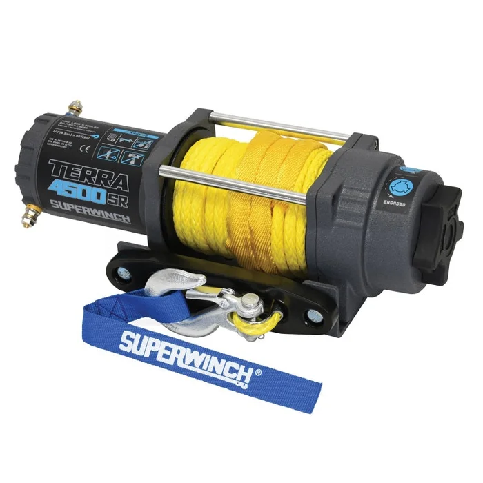 Superwinch 4500 LBS 12V DC 1/4in x 50ft Synthetic Rope Terra 4500SR Winch – Gray Wrinkle