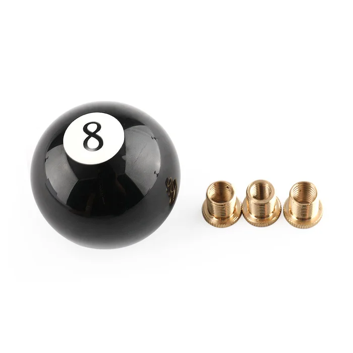 Universal No.8 Billiard Ball Gear Shifter Black Round Shift Knob W/3 Adapters